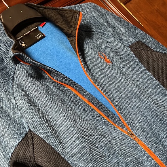 Spyder Awesome Like New Sportswear Sweater Fleece Blue/Orange Full Zipper Jacket - Picture 2 of 8